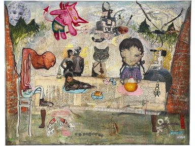 A collaborative Mixed medium/media painting called `Garden Of Curiosity'